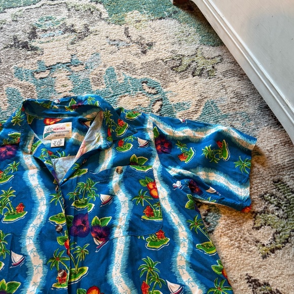 Vintage Montage Tropics Hawaiian Shirt Blue Island Print Size Large - Picture 5 of 6